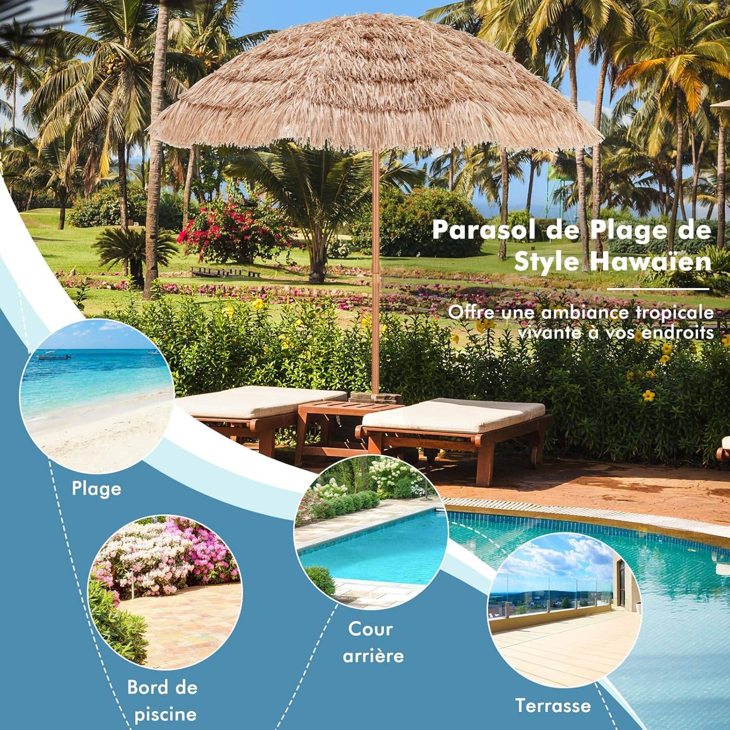 Parasol inclinable Hawaii 195 cm vert Parasol de plage 160 cm réglable Jardin terrasse