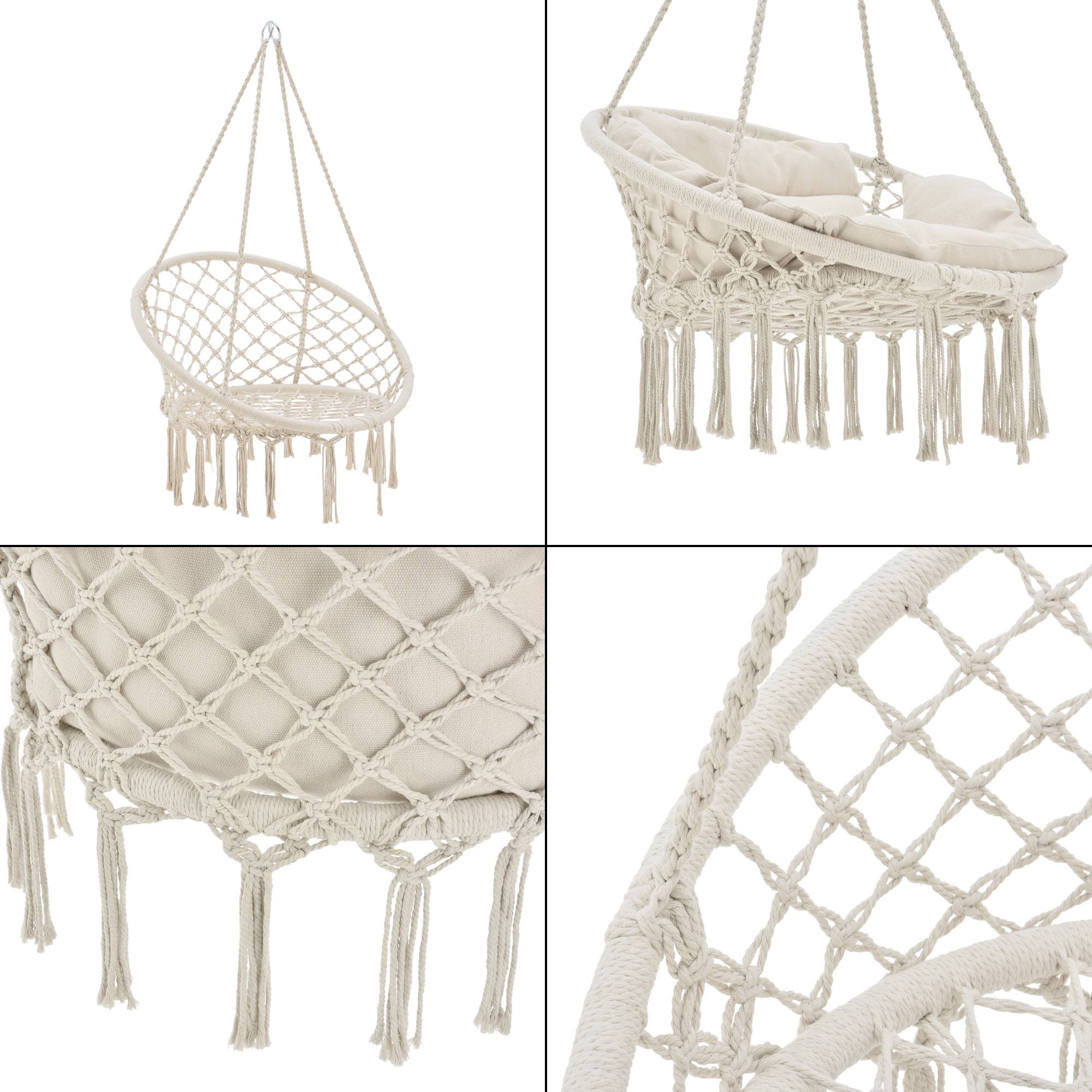 Casa.Pro - Siège Rond avec Coussin Hamac Kailua avec 4 Cordes d'attache Crème [casa.pro] - Imagen 5