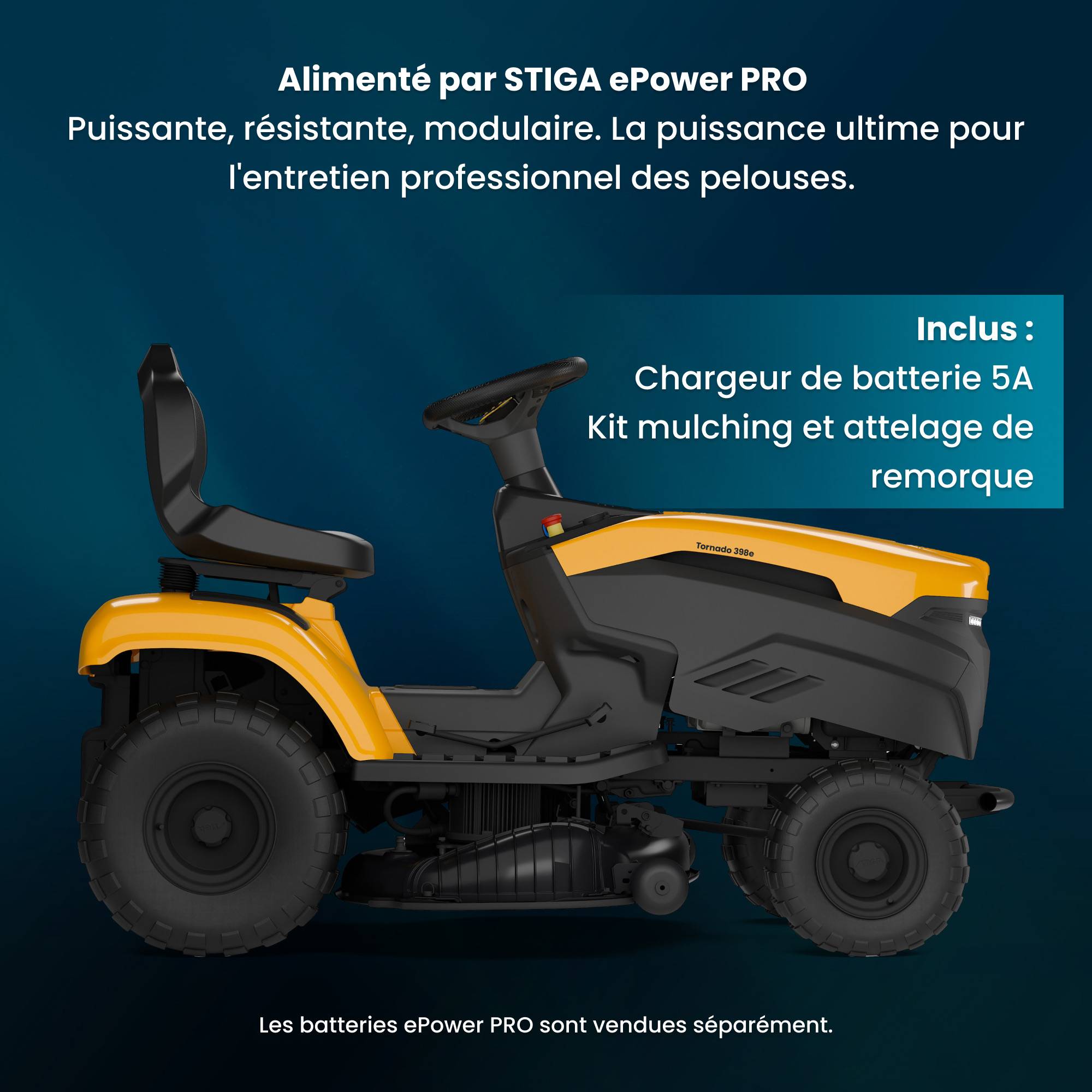 Stiga - Tracteur de pelouse électrique Tornado 398e, 56 V, Largeur 98 cm avec batteries ePower Pro, pour surfaces jusqu'à 7000 m² - STIGA - Image 4
