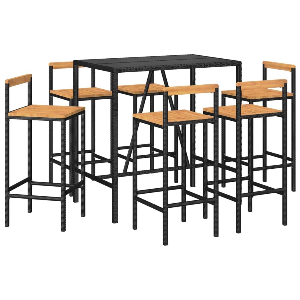 Helloshop26 - Ensemble de bar de jardin meuble extérieur terrasse 7 pièces noir poly rotin/bois massif acacia - Imagen 1