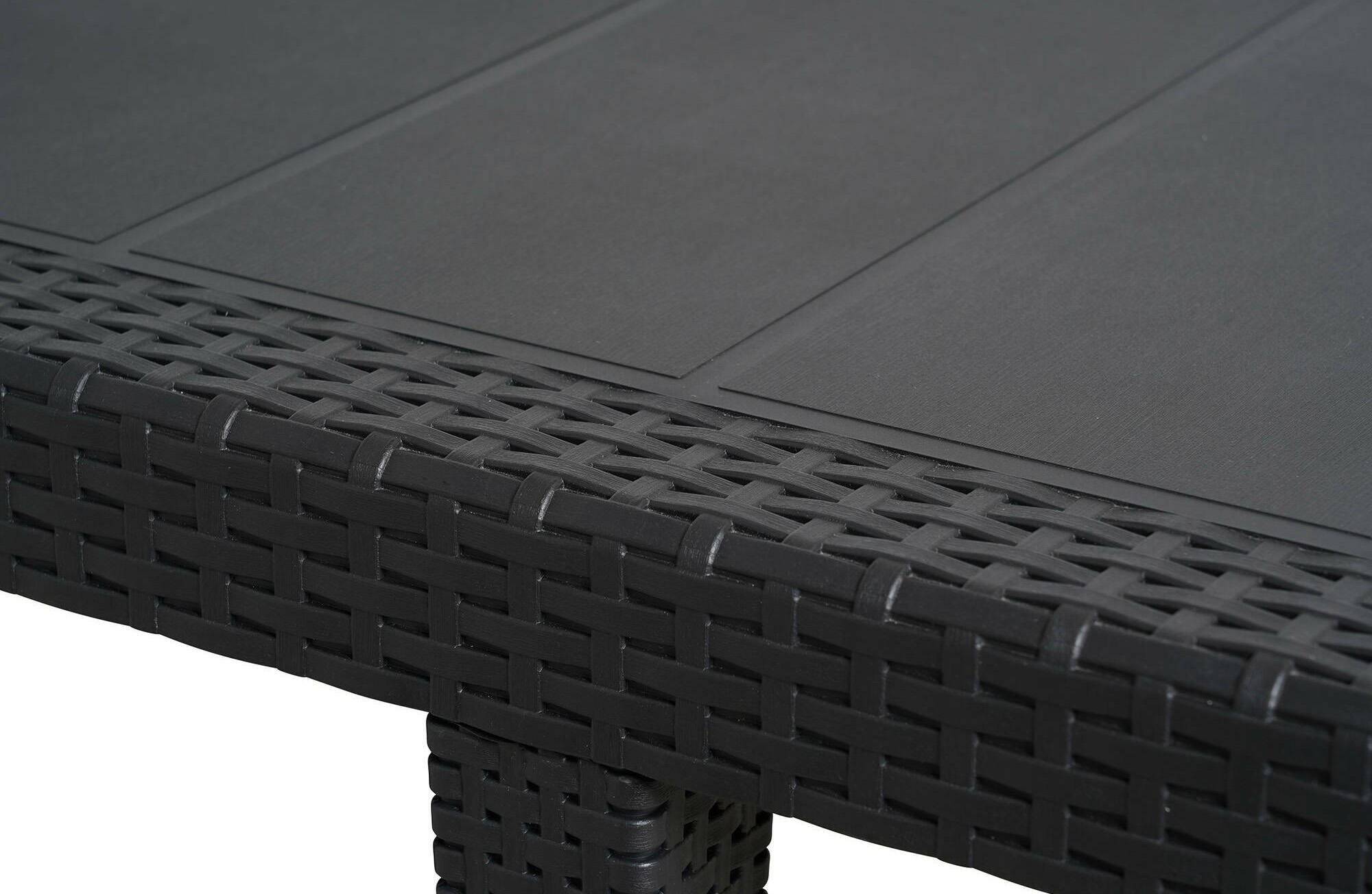 Dmora - Ensemble table et chaises Manarola, Étagère rectangulaire d'extérieur extensible avec 4 chaises effet rotin, Anthracite - Dmora - Imagen 4