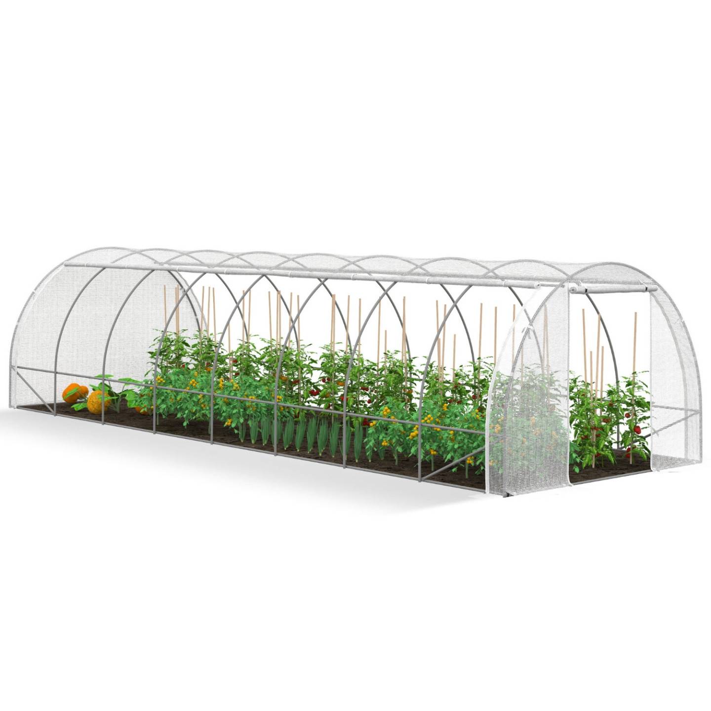 IDMARKET - Serre de jardin tunnel 24m² 8 x 3 x 2 m acier galvanisé + bâche anti-UV avec porte et fenêtres DES ANDES blanche toutes saisons - Image 2