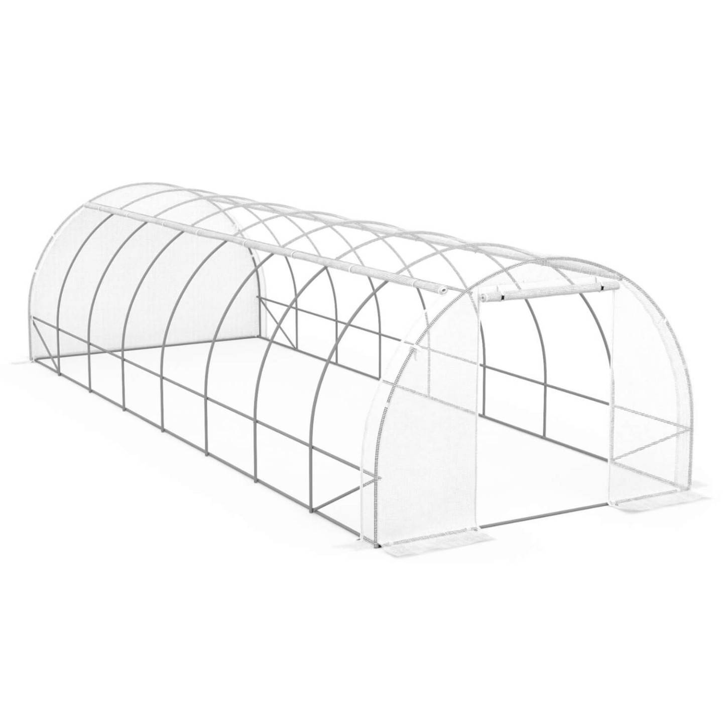 IDMARKET - Serre de jardin tunnel 24m² 8 x 3 x 2 m acier galvanisé + bâche anti-UV avec porte et fenêtres DES ANDES blanche toutes saisons - Image 4