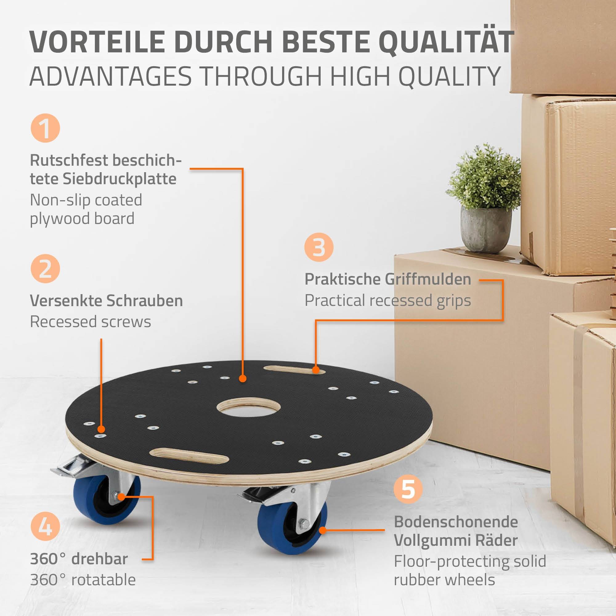 Ecd-Germany - Chariot de transport à roulettes pivotantes 2 freins 800kg de charge rond Ø 57cm - Imagen 3