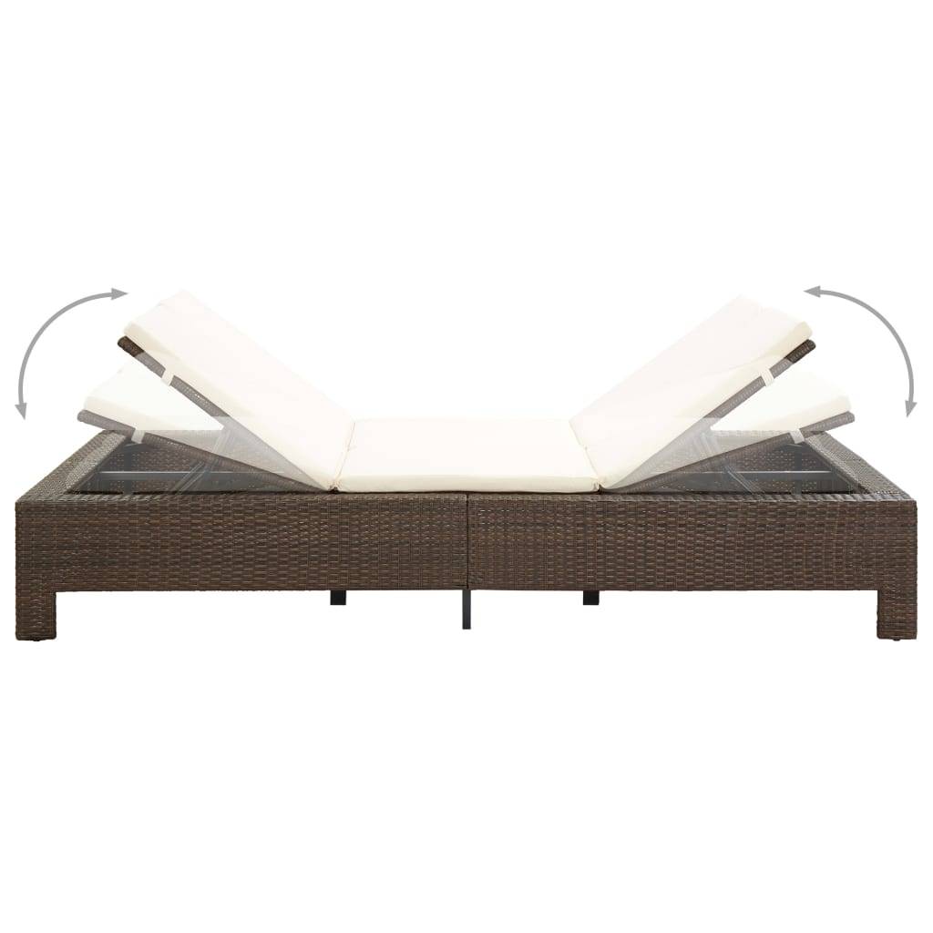 Transat | Bain de soleil | Chaise longue à 2 places avec coussin Marron Résine tressée - Image 5