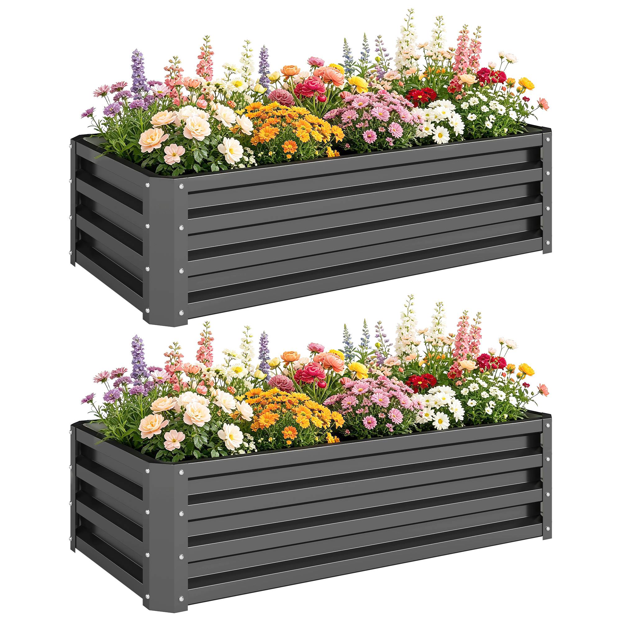 ComfortXL - Lot 2 carrés potagers métal acier galvanisé jardin balcon fond ouvert 110x50x30cm gris foncé - ComfortXL Outdoor Living