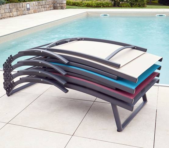 Lot de 2 transats de jardin en aluminium lin POLENCA - Imagen 3