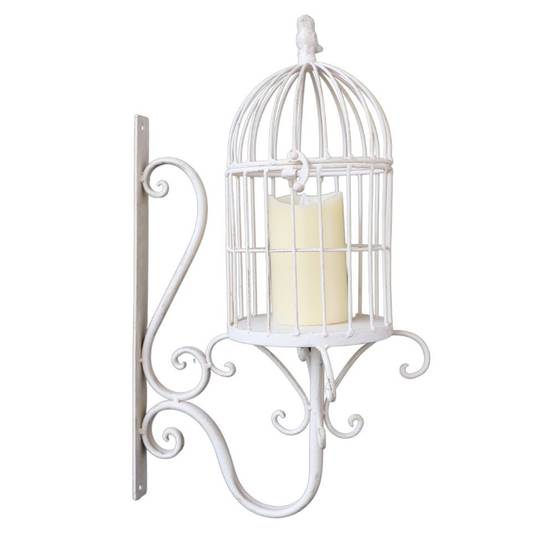 Chemin De Campagne - Cage à oiseaux décorative ancienne murale métal blanc 50x28x20cm Chemin de campagne - Imagen 1