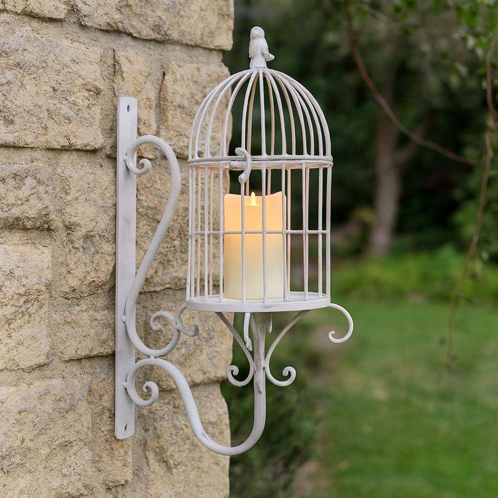 Chemin De Campagne - Cage à oiseaux décorative ancienne murale métal blanc 50x28x20cm Chemin de campagne - Imagen 2