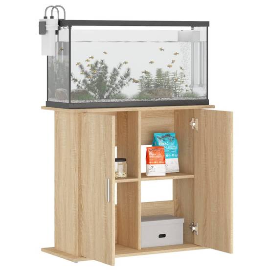 Meuble pour Aquarium Bois d'Ingénierie avec Portes de Rangement 81x36x73 cm Chêne - ComfortXL Outdoor Living - Image 4