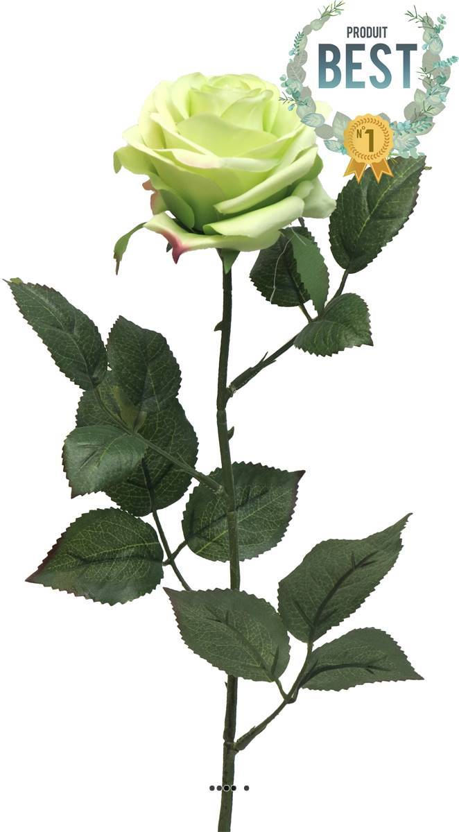 Artificielles - Rose factice Paris H64cm tête de D9cm 12 feuilles tissu Vert été -BEST - couleur: Vert été - Imagen 1