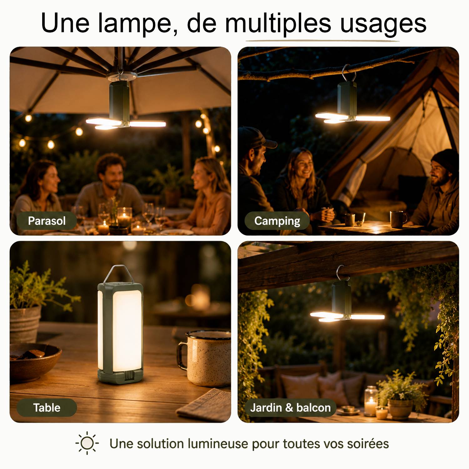 Lampe Parasol Solaire LED 500LM - Rechargeable USB & Solaire - Installation Facile pour Jardin & Terrasse - Groupe DDC - Image 3
