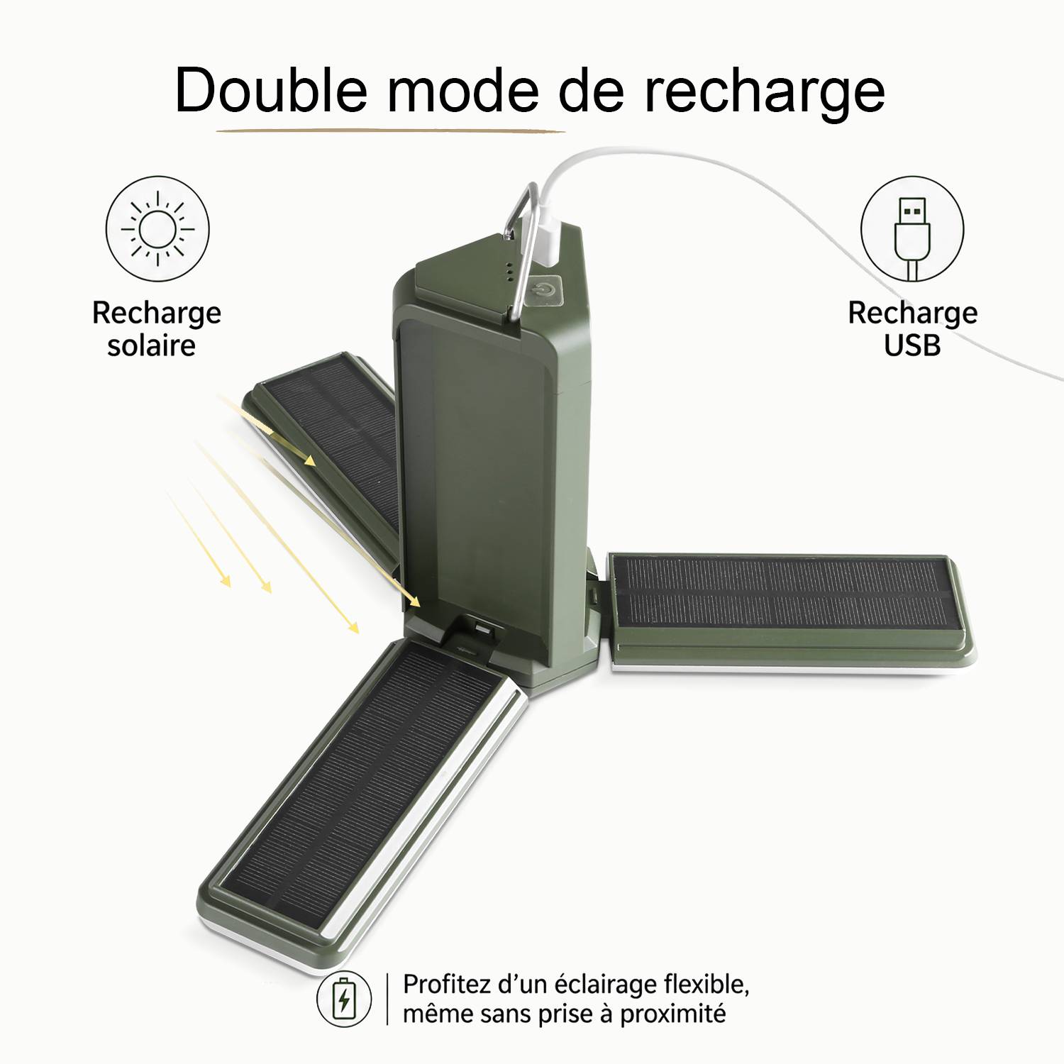 Lampe Parasol Solaire LED 500LM - Rechargeable USB & Solaire - Installation Facile pour Jardin & Terrasse - Groupe DDC - Image 6