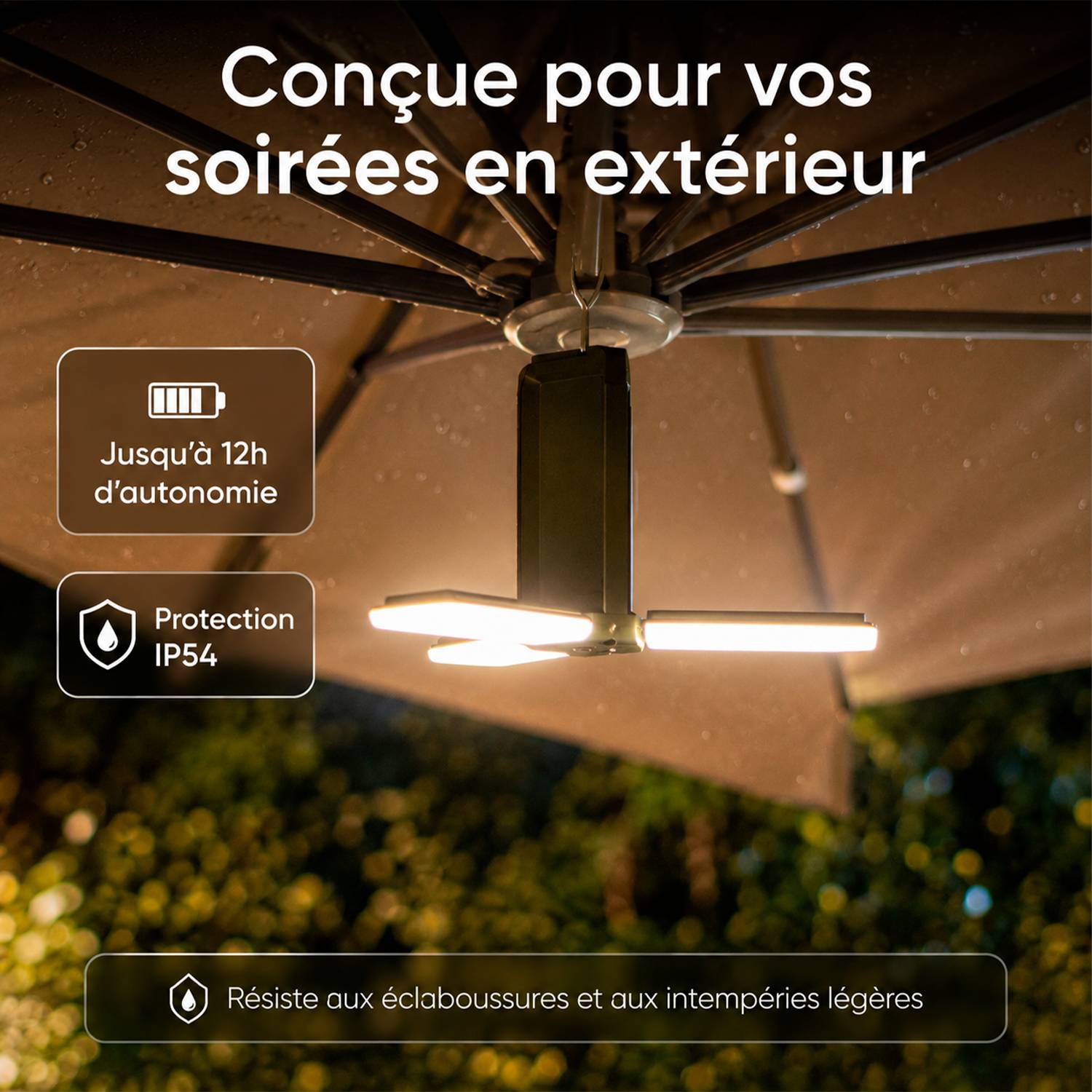 Lampe Parasol Solaire LED 500LM - Rechargeable USB & Solaire - Installation Facile pour Jardin & Terrasse - Groupe DDC - Image 2