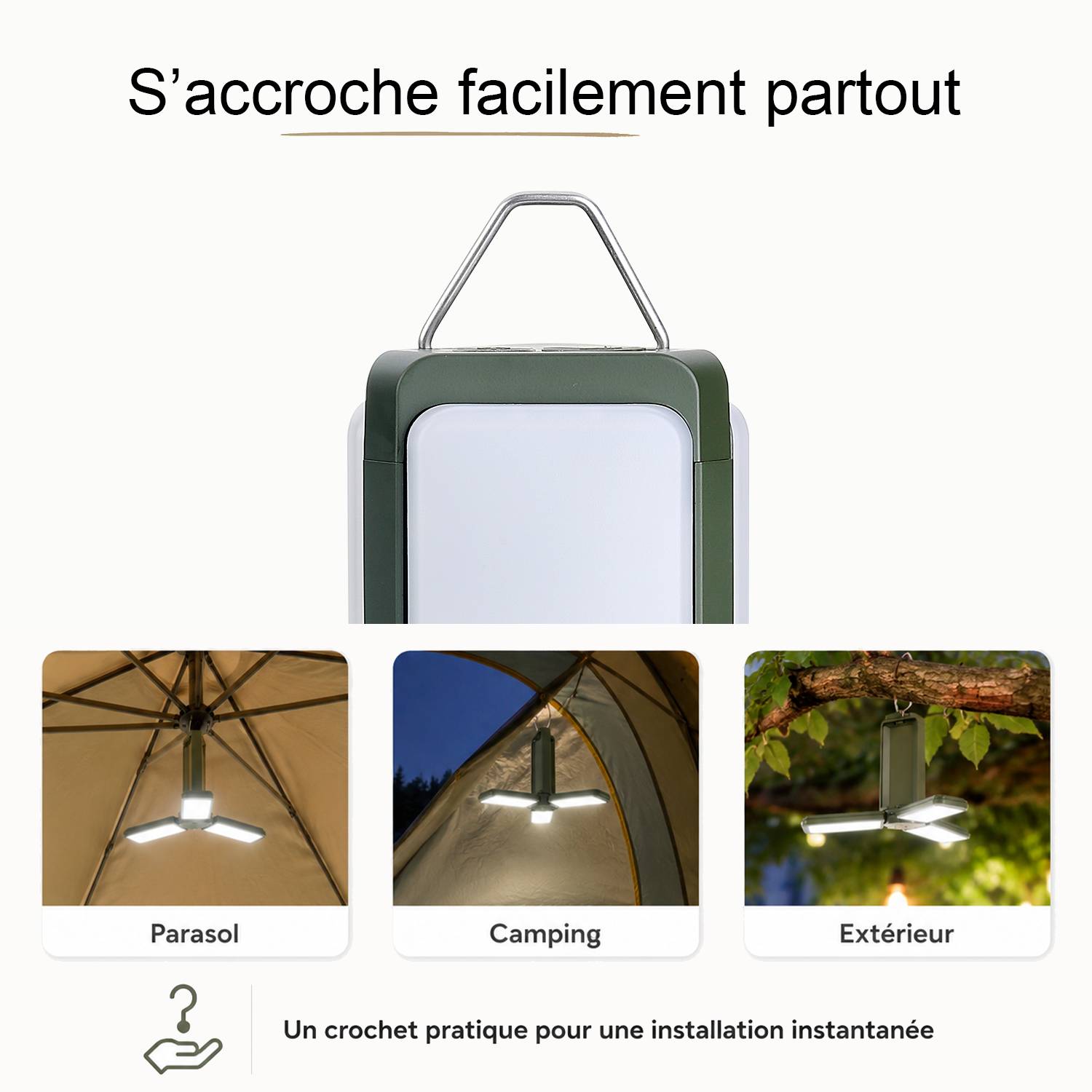 Lampe Parasol Solaire LED 500LM - Rechargeable USB & Solaire - Installation Facile pour Jardin & Terrasse - Groupe DDC - Image 4