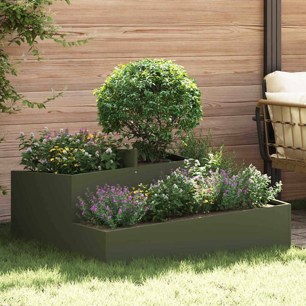 Cache-pot de jardin acier vert olive 100 x 100 x 50 cm - PANGIVO