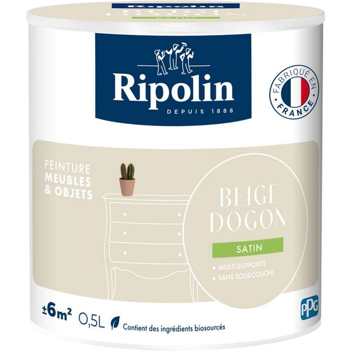 Ripolin - Peinture satinée meubles et objets beige Dogon 0,5 L - RIPOLIN