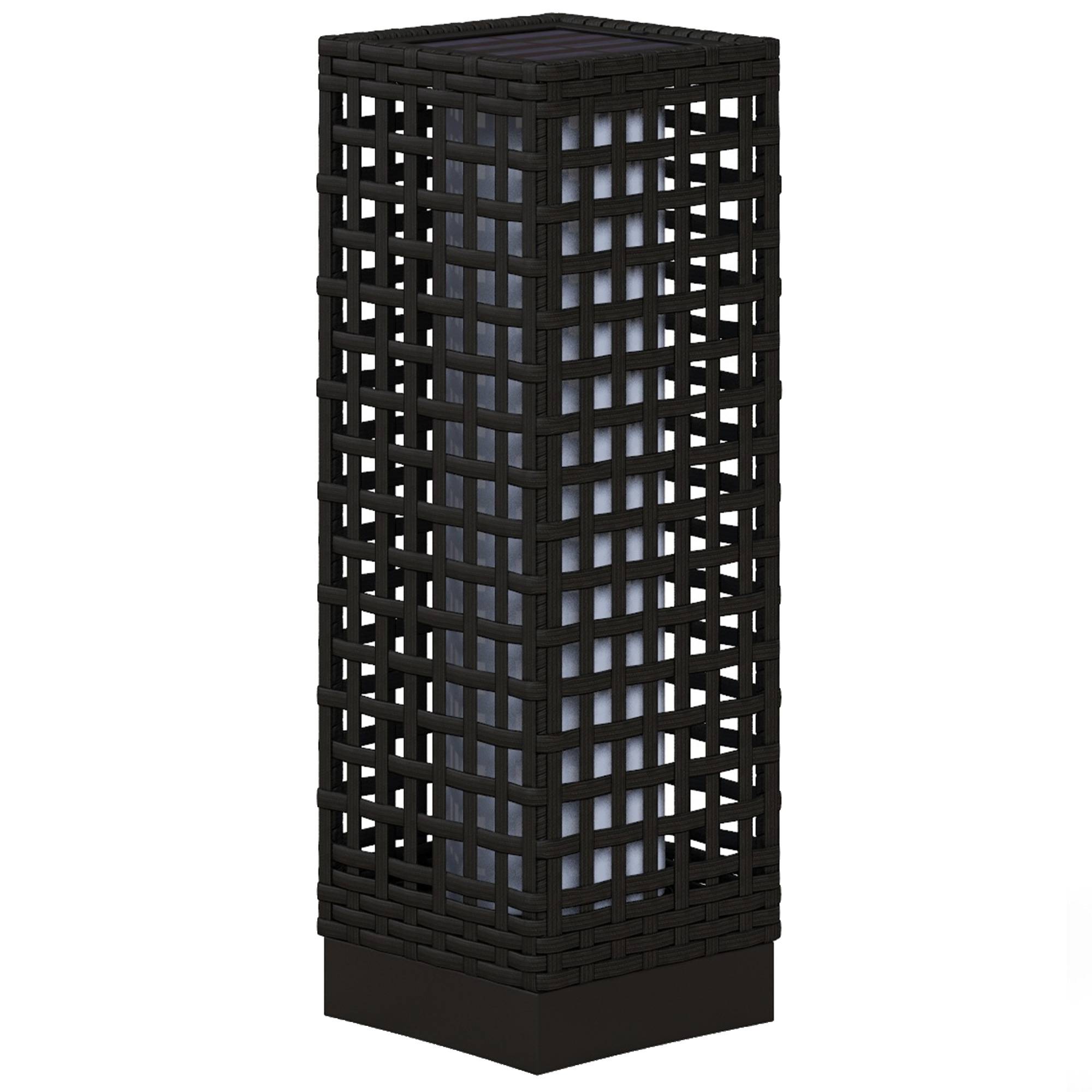 Luminaire extérieur solaire, capteur, 8 h, rotin, acier, 15,5x15,5x46 cm, noir - Image 2