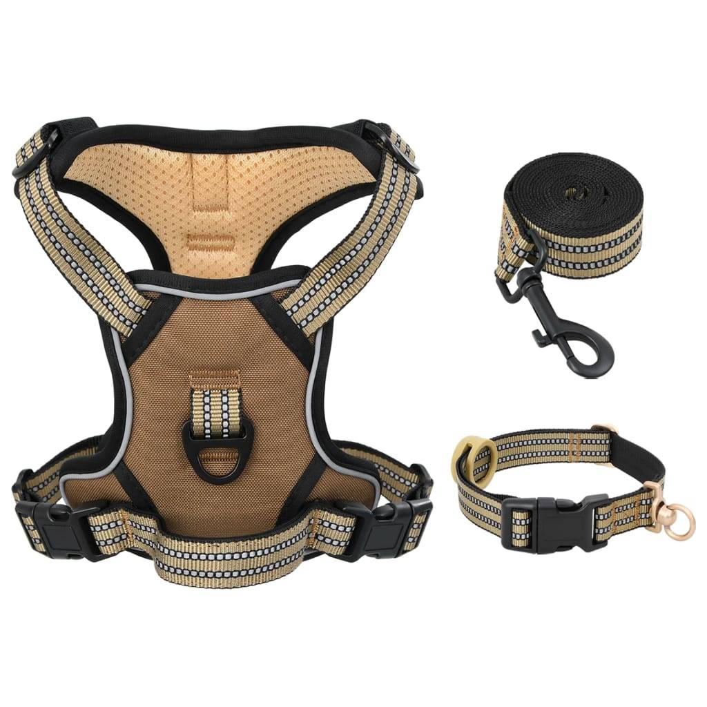 Kit Harnais Chien Anti-Traction Polyester Réglable avec Laisse et Collier Marron L – ComfortXL Pet Living - Image 2