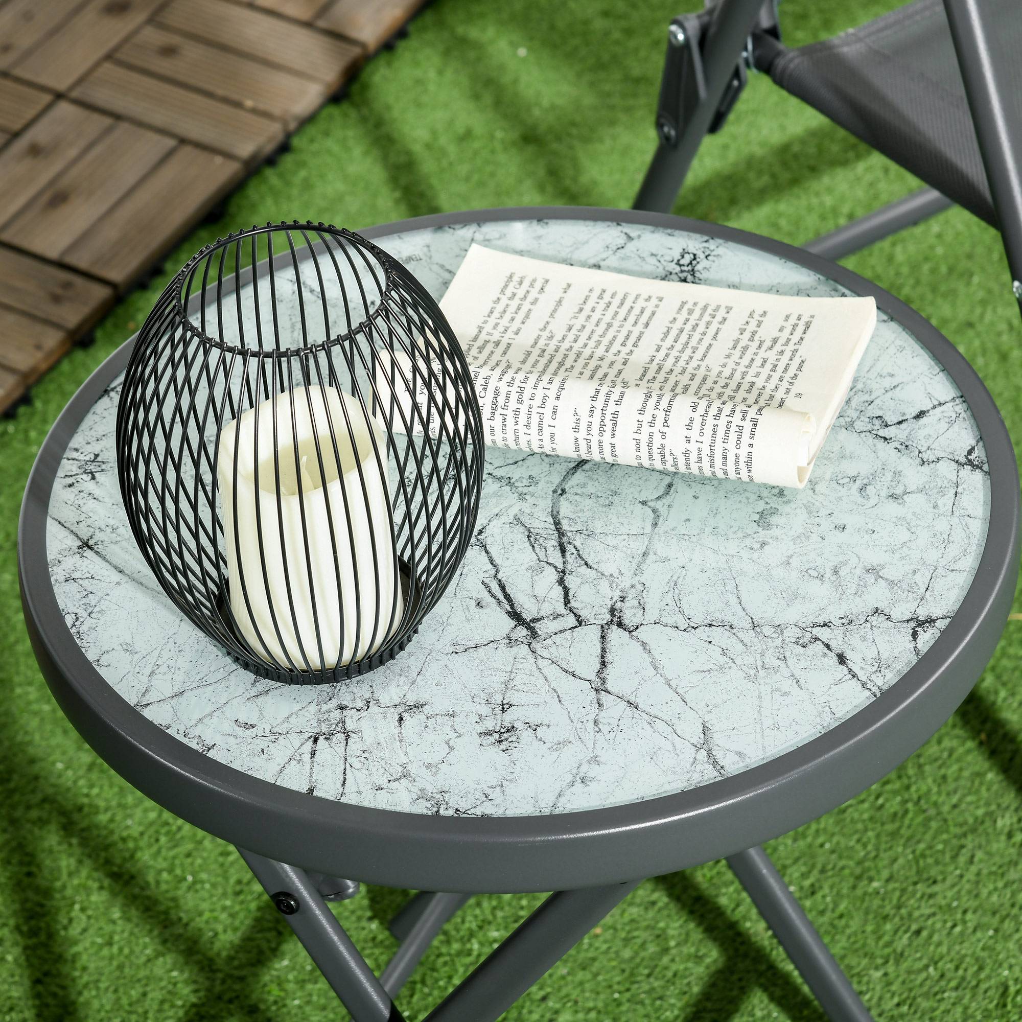 Table basse pliante table d'appoint pliante plateau effet marbre en verre trempé structure métal ronde Ø45 x 50 cm blanc - Image 10
