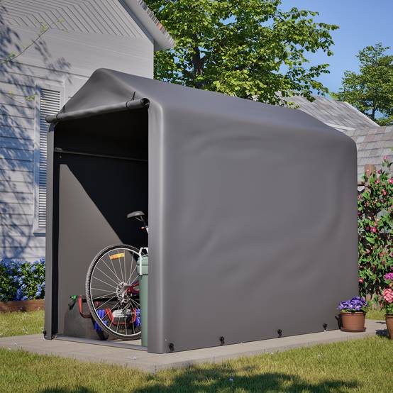 Abri vélo 187x100x160cm cadre acier bâche PE gris foncé étanche, rangement pour vélos et accessoires - Image 10