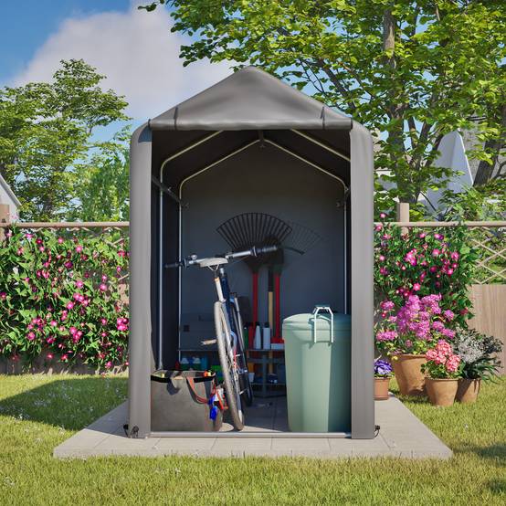 Abri vélo 187x100x160cm cadre acier bâche PE gris foncé étanche, rangement pour vélos et accessoires - Image 8