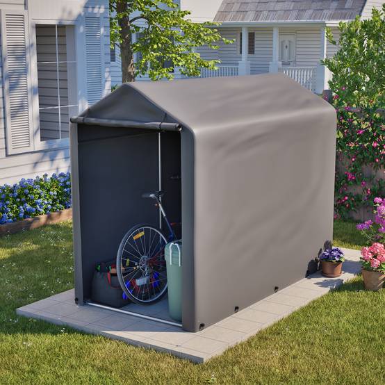 Abri vélo 187x100x160cm cadre acier bâche PE gris foncé étanche, rangement pour vélos et accessoires - Image 1