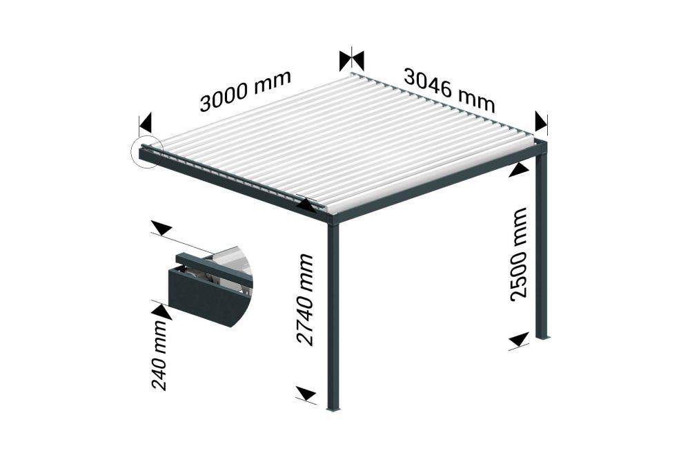 Ombrazur - Pergola Bioclimatique STYLE Mixte Gris anthracite / Blanc 3,00x3,046m Motorisé à télécommande OMBRAZUR - Imagen 4