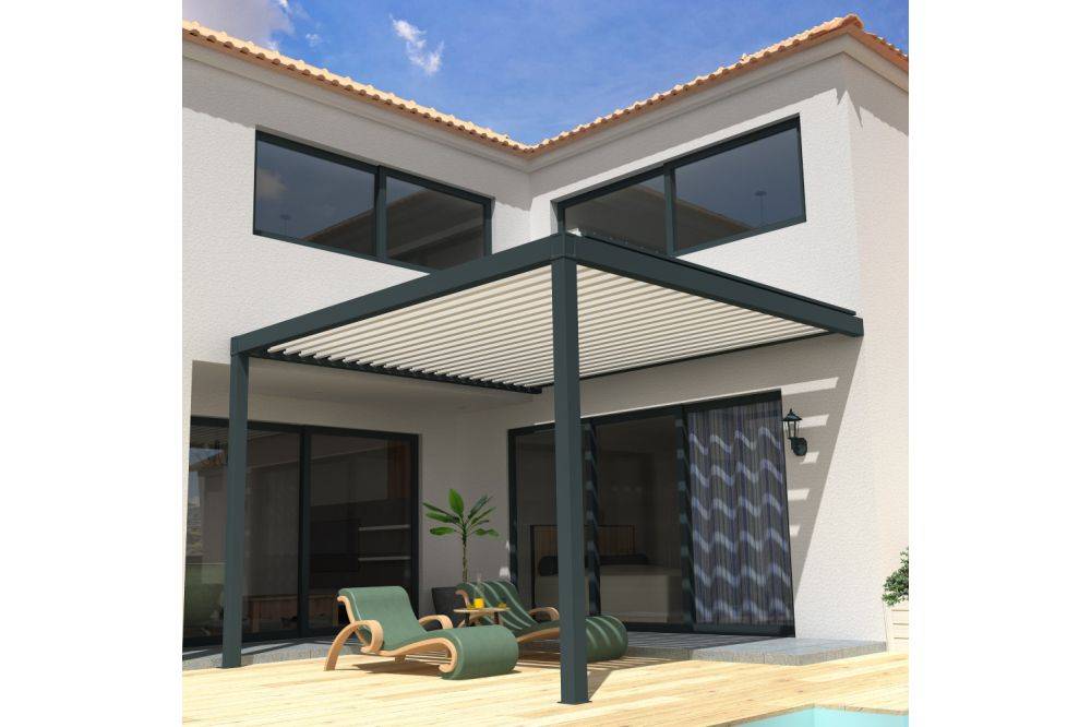 Ombrazur - Pergola Bioclimatique STYLE Mixte Gris anthracite / Blanc 3,00x3,046m Motorisé à télécommande OMBRAZUR - Imagen 2