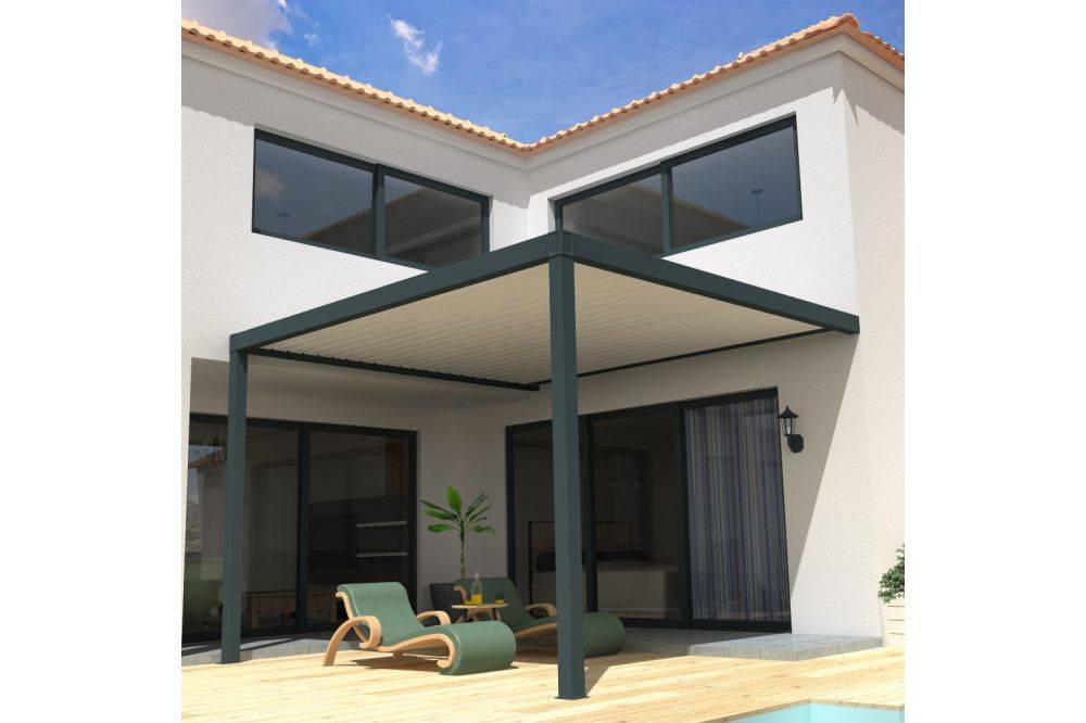 Ombrazur - Pergola Bioclimatique STYLE Mixte Gris anthracite / Blanc 3,00x3,046m Motorisé à  télécommande OMBRAZUR - Imagen 3