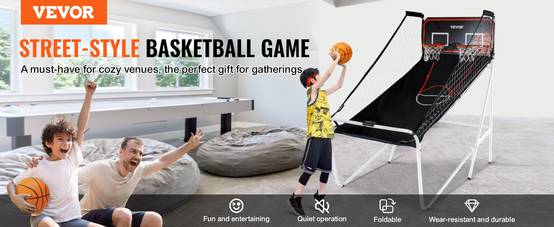 VEVOR Jeu arcade basketball pliable, 2 joueurs, double panier, 4 ballons, 8 modes. Électronique, noir/blanc. - Image 9