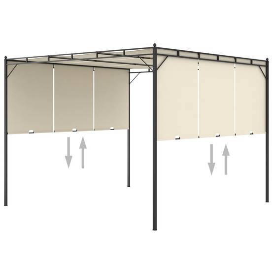 Pergola Jardin - Tonnelle - Belvédère de jardin avec rideau latéral 3x3x2,25 m Crème - Image 5