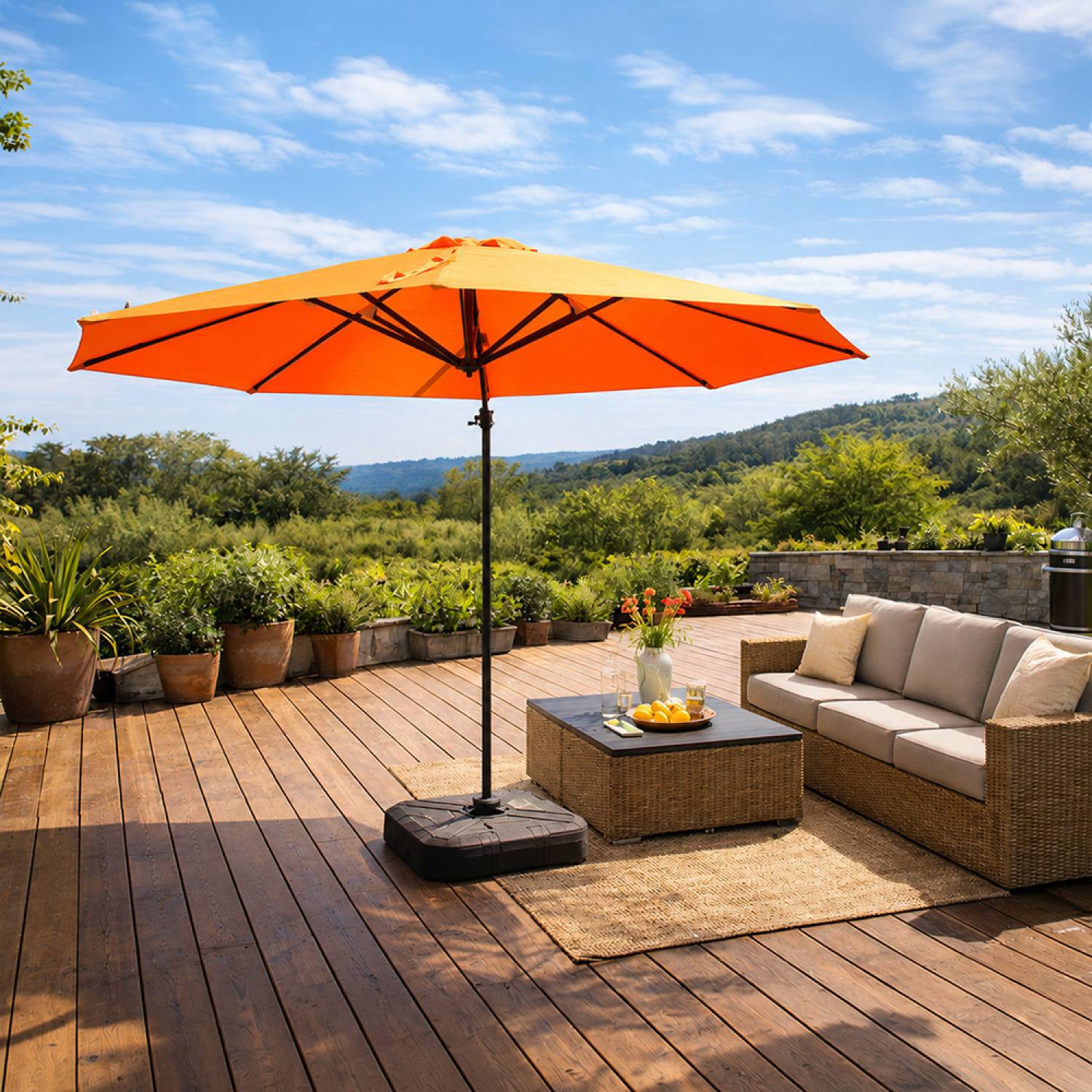 Parasol octogonal  350cm déporté orange en aluminium CASTILLO - Image 4