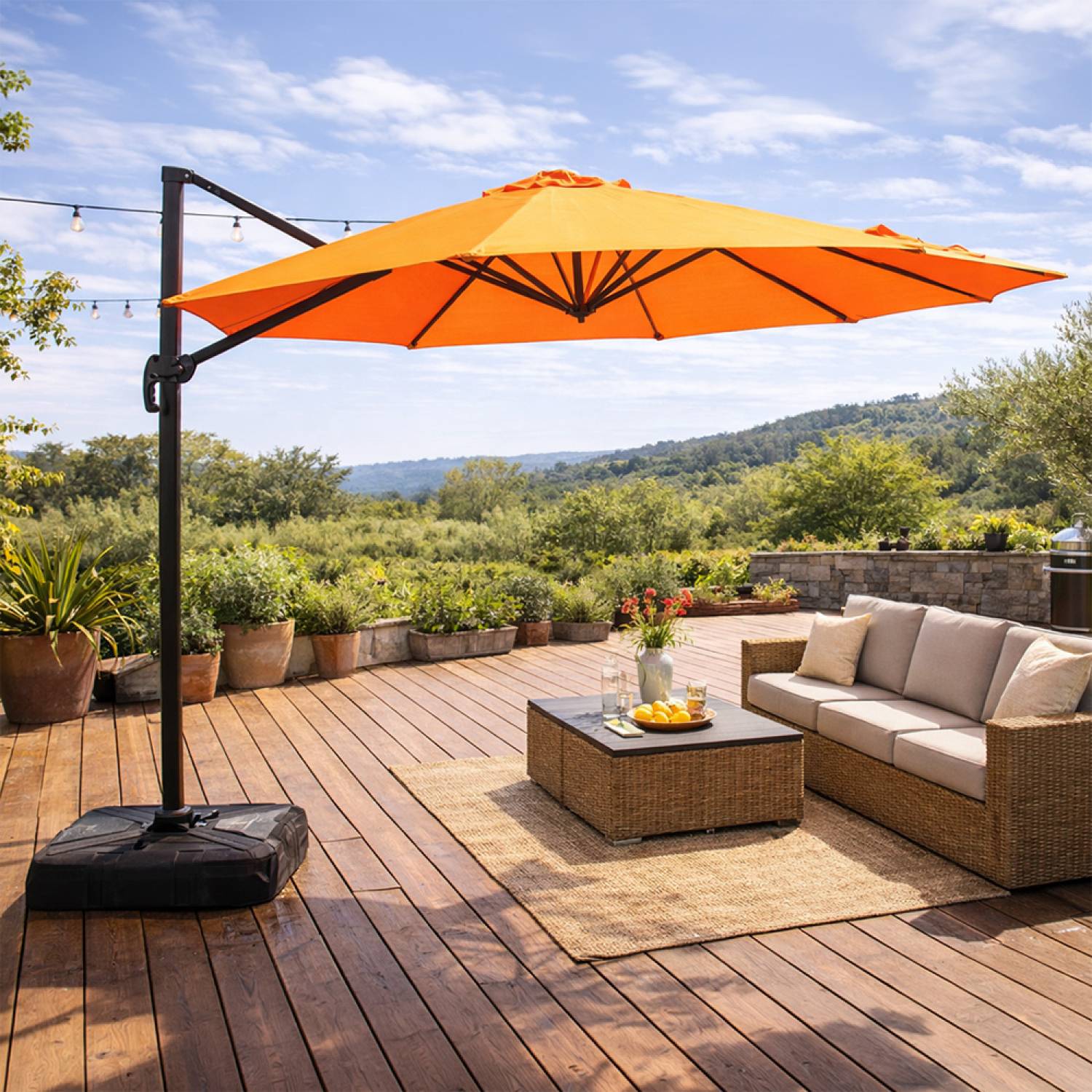 Parasol octogonal  350cm déporté orange en aluminium CASTILLO - Image 2