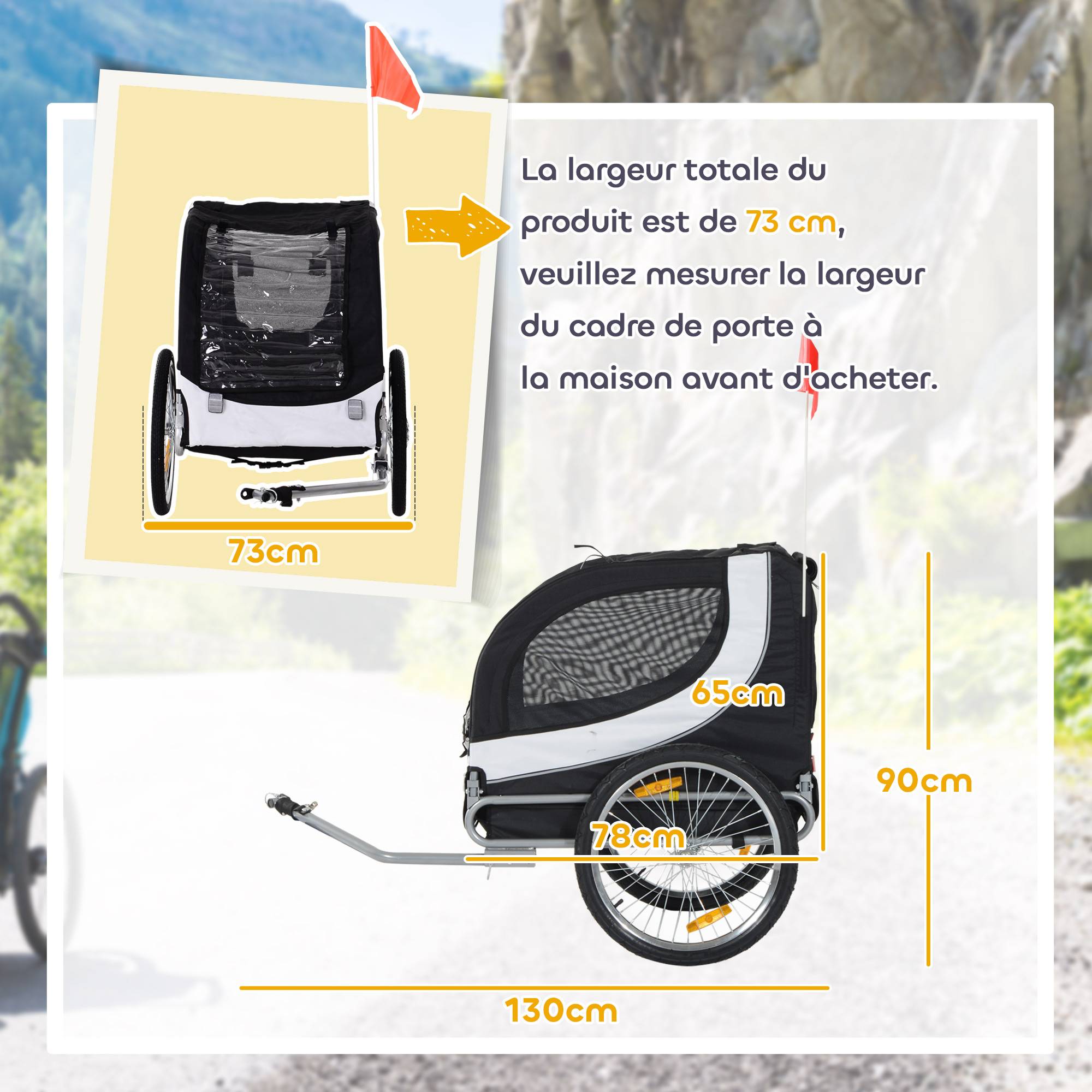 Sans Marque - Remorque velo chien animaux drapeau 8 reflecteurs blanc noir - Image 5