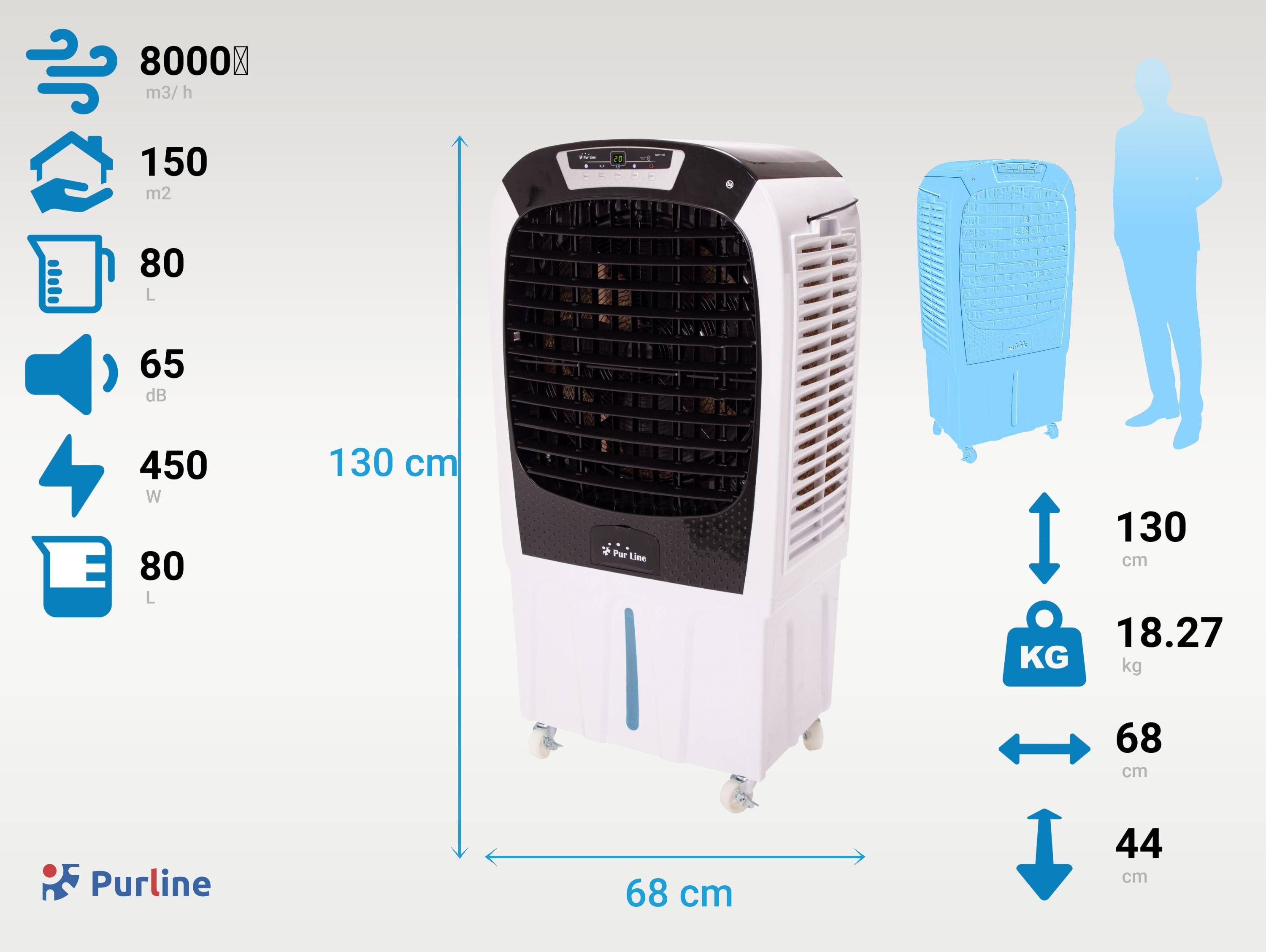 Purline - Rafraichisseur d'air par évaporation à débit élevé avec télécommande et roues - Purline - Image 3