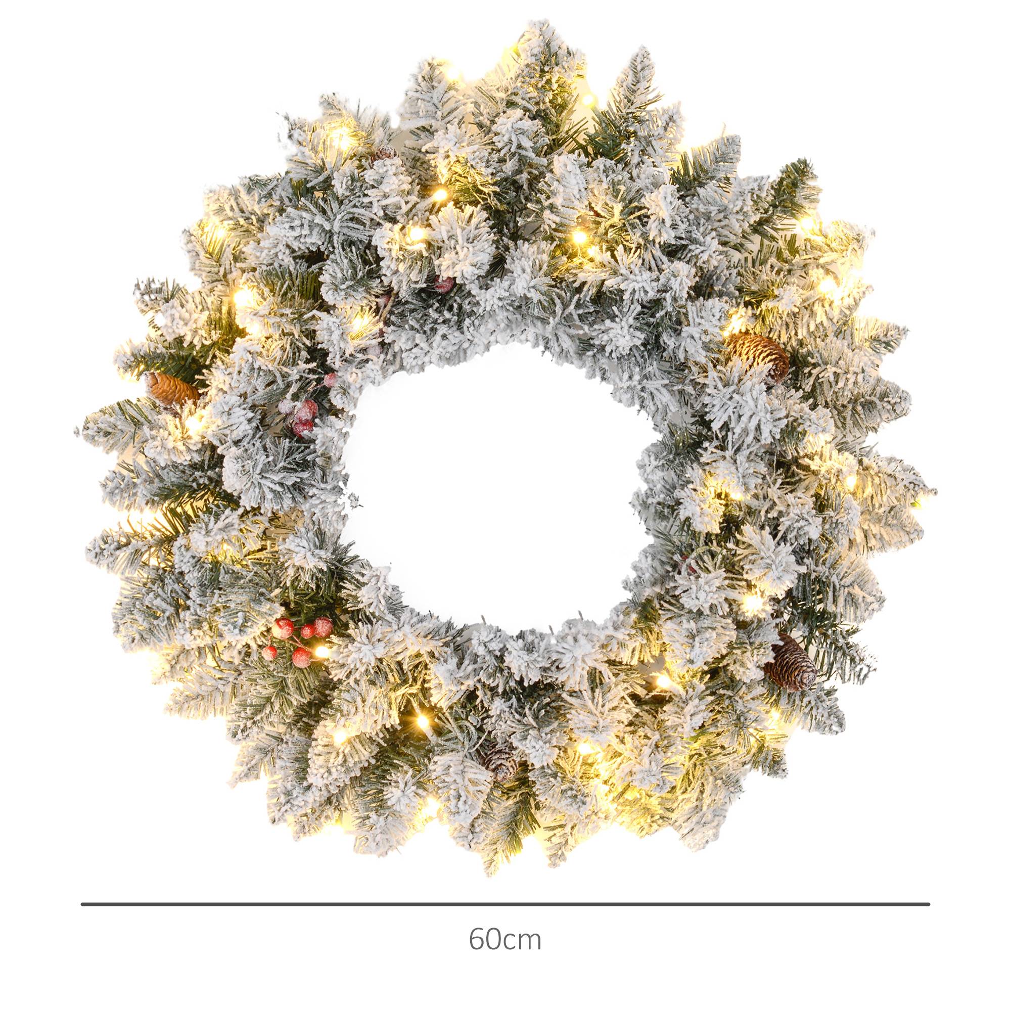 ComfortXL - Couronne de Noël artificielle lumineuse en plastique vert Ø 60 cm pour porte avec 50 LED blanc chaud et minuterie - Image 3