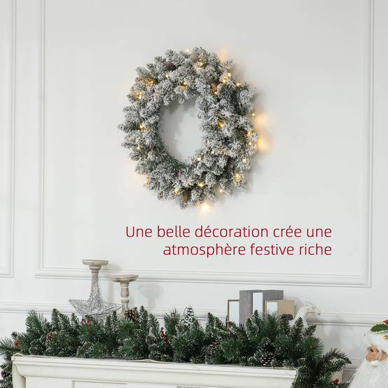 ComfortXL - Couronne de Noël artificielle lumineuse en plastique vert Ø 60 cm pour porte avec 50 LED blanc chaud et minuterie - Image 4
