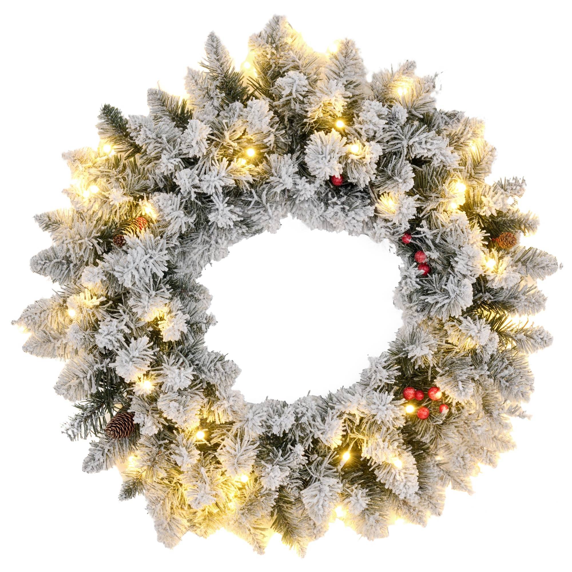 ComfortXL - Couronne de Noël artificielle lumineuse en plastique vert Ø 60 cm pour porte avec 50 LED blanc chaud et minuterie - Image 2