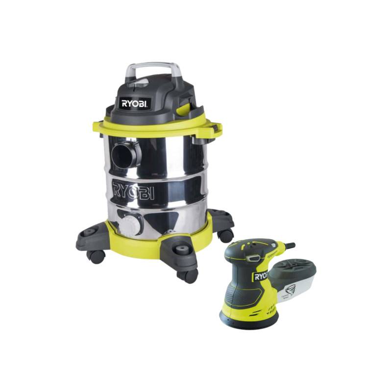 Ryobi - Pack RYOBI Aspirateur eau et poussière - 1250W - 20L - RVC-1220I-G - Ponceuse excentrique électrique - 300W - 125mm - ROS300
