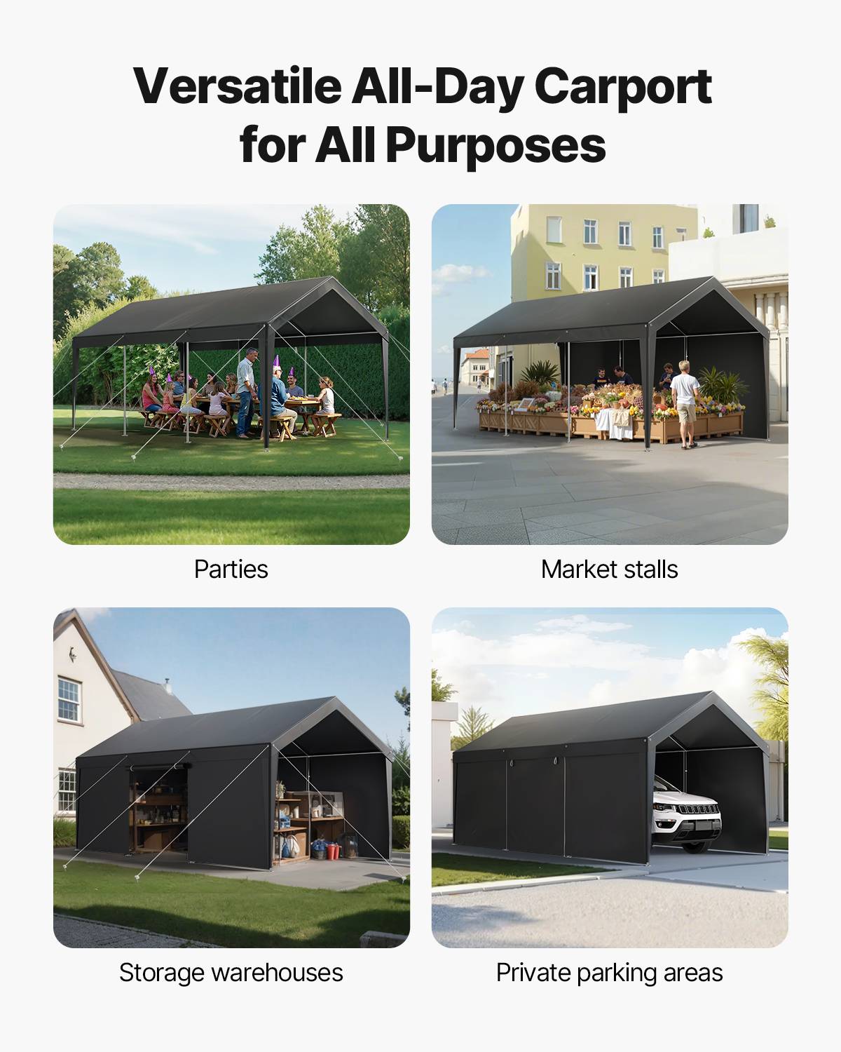 VEVOR Tente garage 3,65x6,09 m, carport, parois latérales amovibles. UV ...