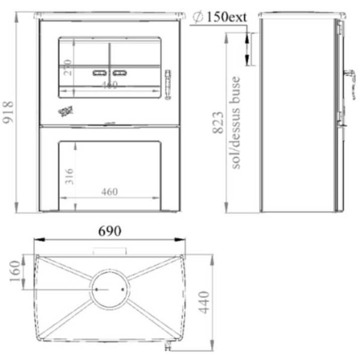 Poêle à bois fonte 8.5kw gris argent 362113GRISARG Godin - Imagen 3