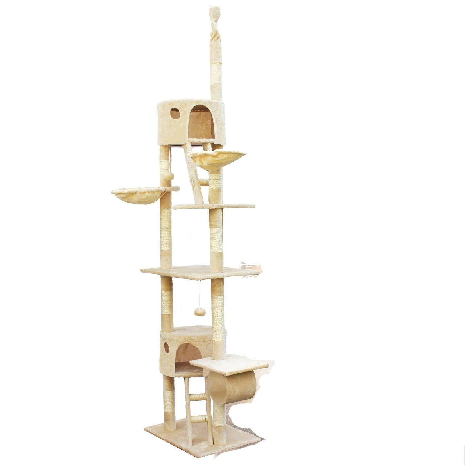 Helloshop26 - Arbre à chat plafond avec corde en sisal griffoir grattoir XXL escalade beige