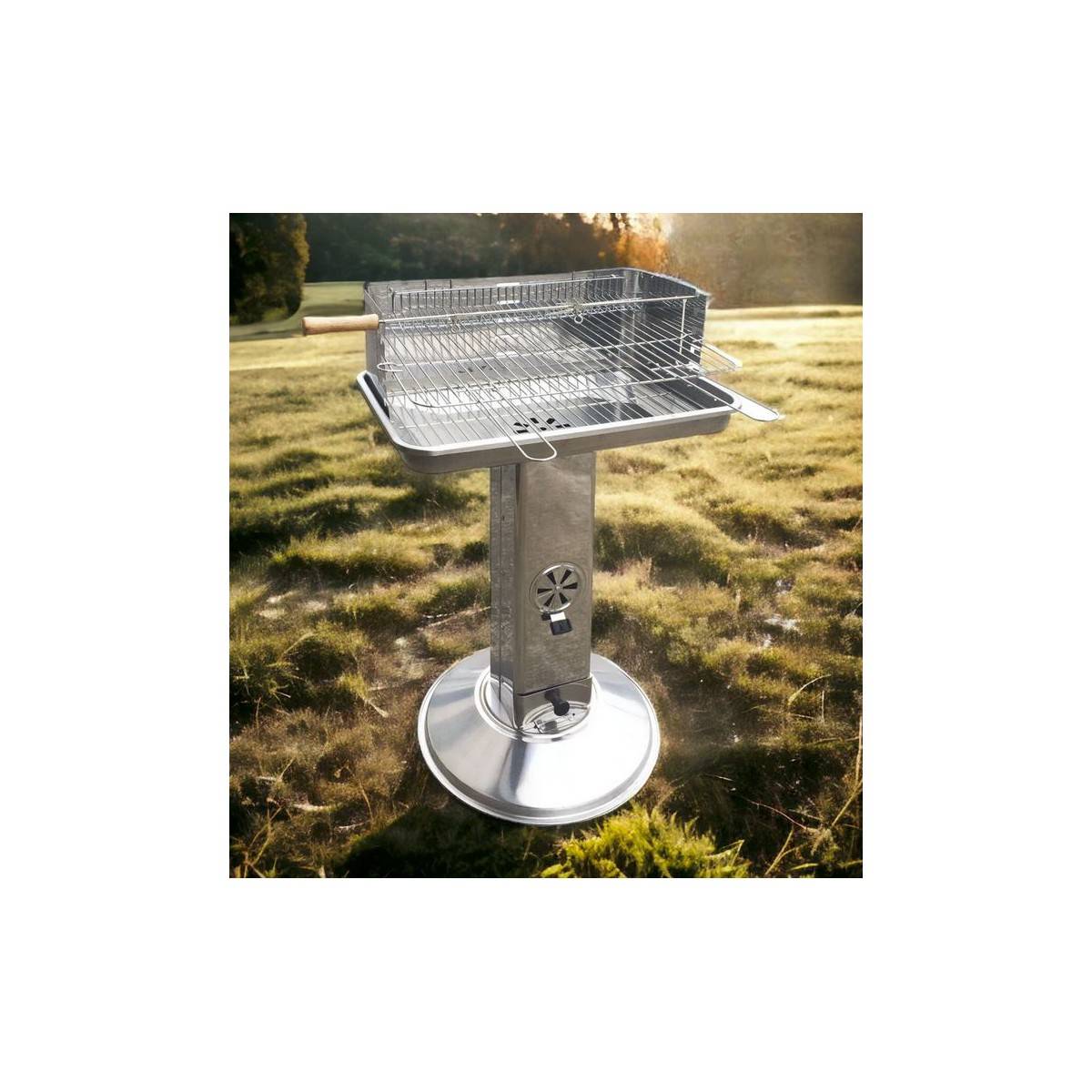 Barbecue à Charbon Inox Grille de Cuisson 58 x 38cm Broche à Rôtir - Imagen 2