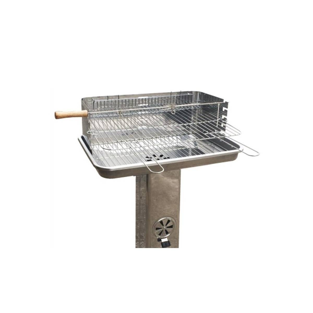 Barbecue à Charbon Inox Grille de Cuisson 58 x 38cm Broche à Rôtir - Imagen 3
