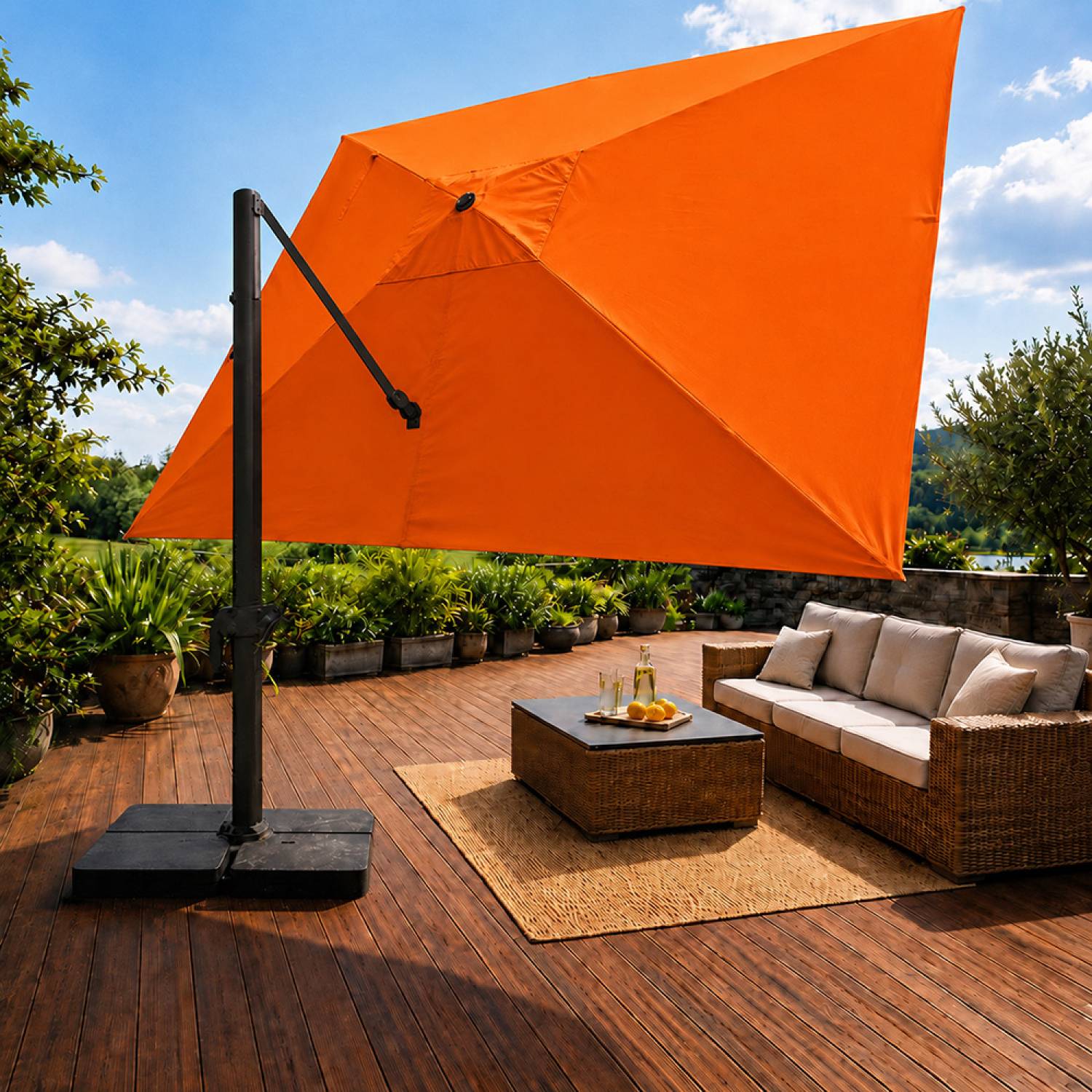 Concept Usine - Parasol rectangulaire 3x4 déporté rotatif orange en aluminium CEZIR - Image 6