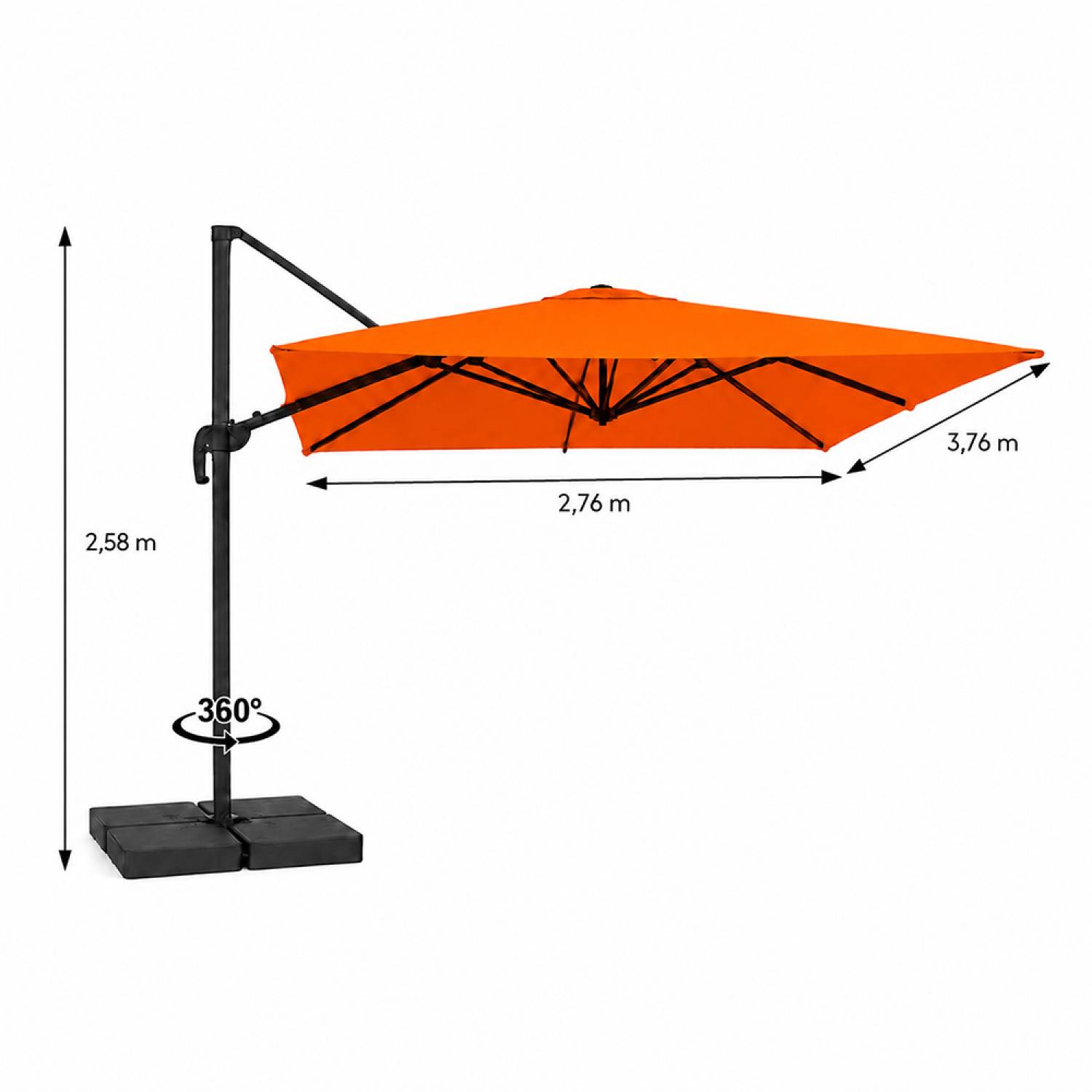 Concept Usine - Parasol rectangulaire 3x4 déporté rotatif orange en aluminium CEZIR - Image 3
