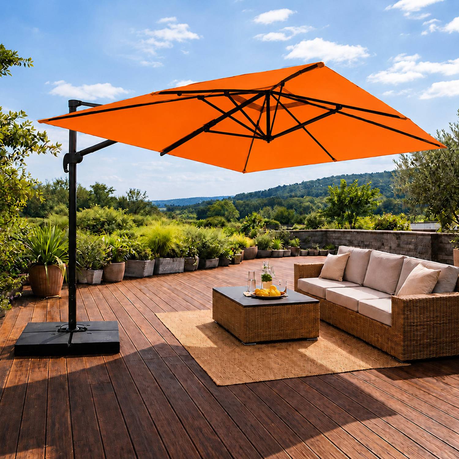 Concept Usine - Parasol rectangulaire 3x4 déporté rotatif orange en aluminium CEZIR - Image 4