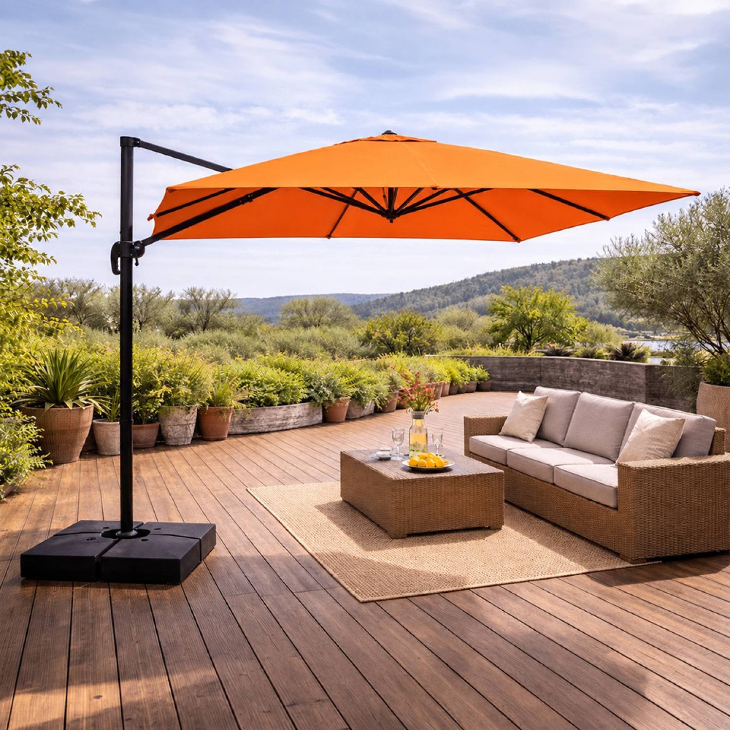 Concept Usine - Parasol rectangulaire 3x4 déporté rotatif orange en aluminium CEZIR - Image 2