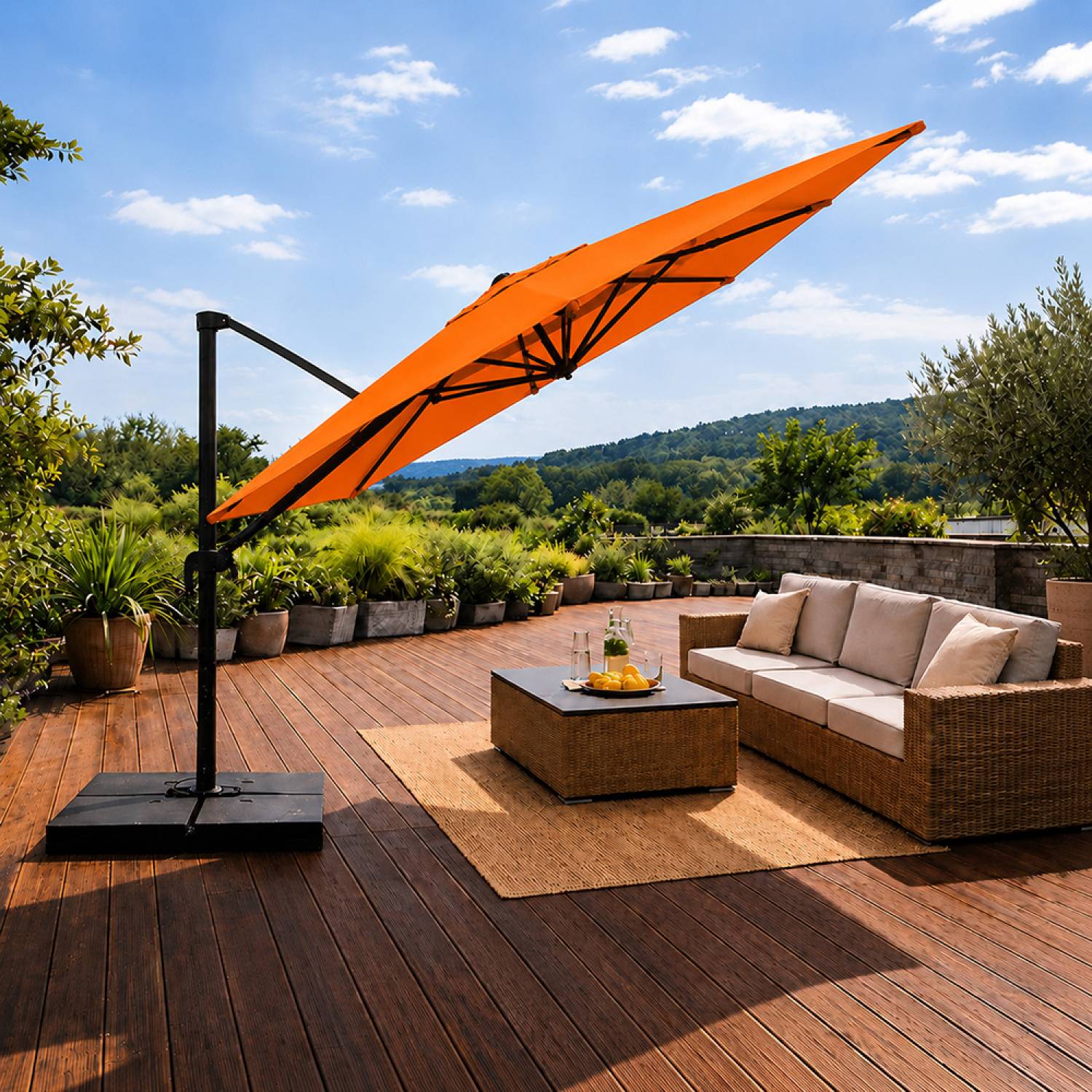 Concept Usine - Parasol rectangulaire 3x4 déporté rotatif orange en aluminium CEZIR - Image 5